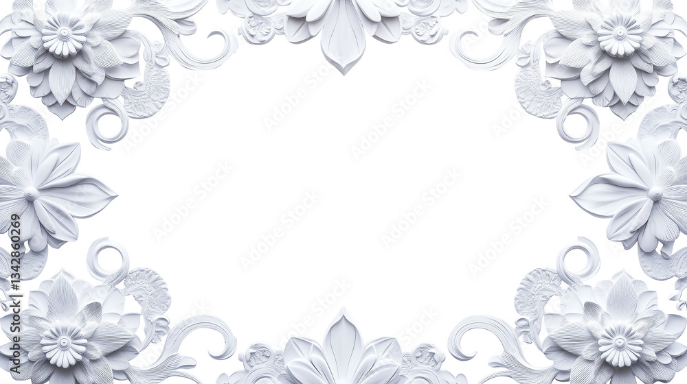Elegant white floral frame with intricate mandala patterns, featuring detailed flowers and swirling designs on transparency background. Perfect for decorative and artistic projects Elegant white floral frame with intricate mandala patterns, featuring detailed flowers and swirling designs on transparency background. Perfect for decorative and artistic projects