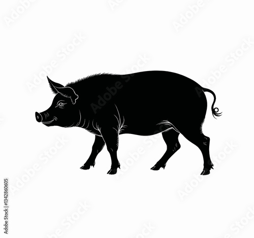 Black Pig Silhouette on White Background
