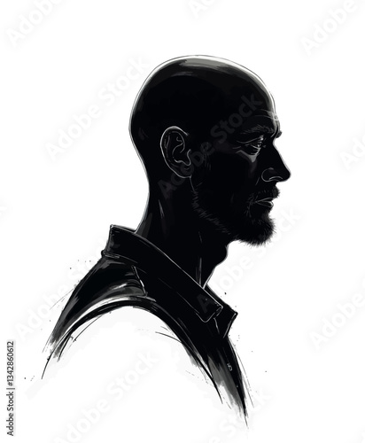 Bald man's dramatic silhouette portrait in black and white
