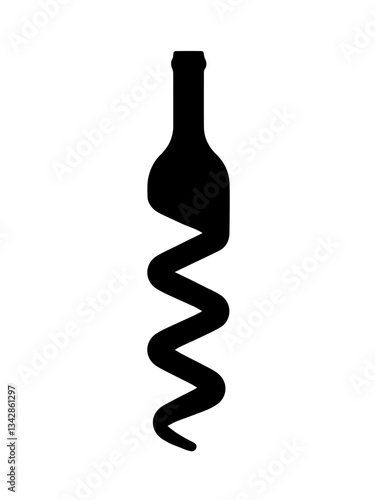 Canvastavla Wine Bottle Transforming into a Corkscrew, Featuring a Bottle Neck at the Top an