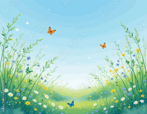 Butterflies Fluttering Over a Meadow Scene