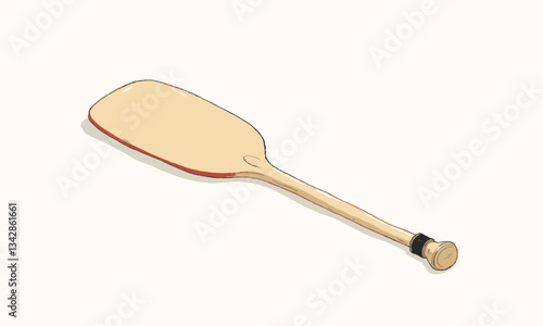 Cartoon Beige Wooden Paddle with Red Outline