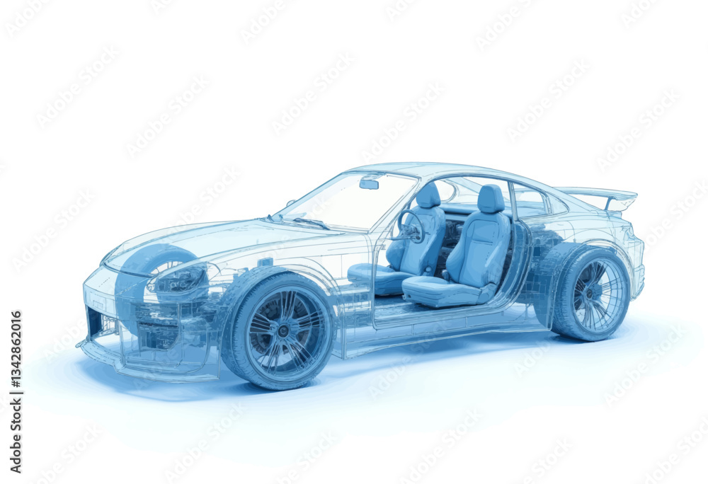 Car Blueprint Design in Light Blue Hue Car Blueprint Design in Light Blue Hue