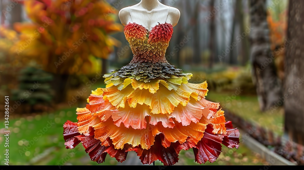 Naklejka premium A dress made of fresh leaves and flowers. HD 8K wallpaper Photographic Image