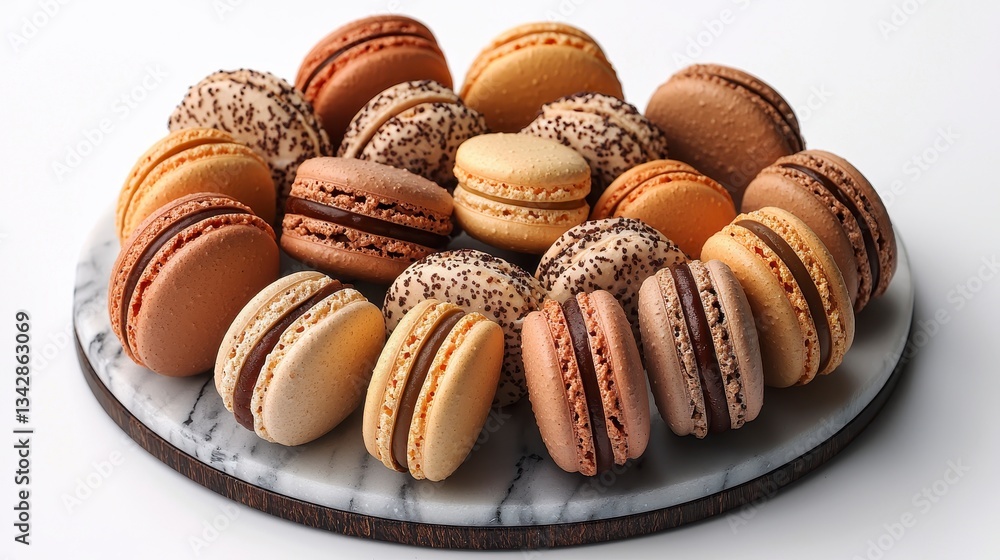 An exquisite plate of assorted macarons with unique fillings beautifully arranged for a stunning visual presentation An exquisite plate of assorted macarons with unique fillings beautifully arranged for a stunning visual presentation