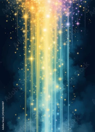 Colorful Starlight Waterfall on Midnight Blue Sky
