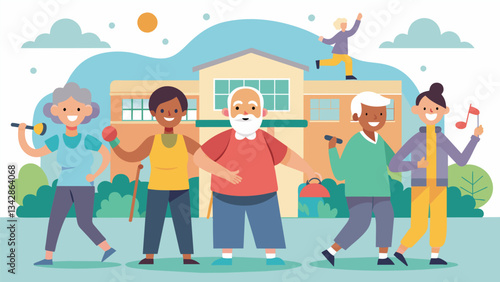 A community recreation center introduces a Senior Scholars Academy for retirees to take classes in art music and languages as well as participate in group fitness activities and. Vector illustration