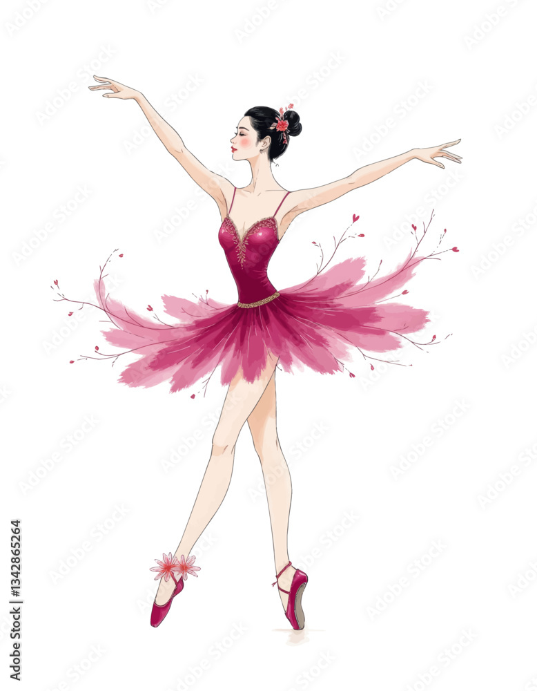 Elegant Ballerina in Pink Tutu Illustration Elegant Ballerina in Pink Tutu Illustration