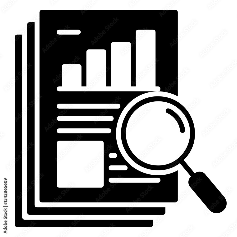 Research icon with reference files and magnifying glass Research icon with reference files and magnifying glass
