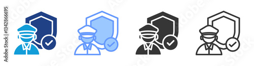 Security Guard icon set multiple style collection