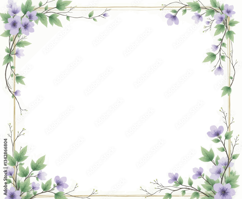Floral Frame: Lavender Blossoms and Golden Border Floral Frame: Lavender Blossoms and Golden Border