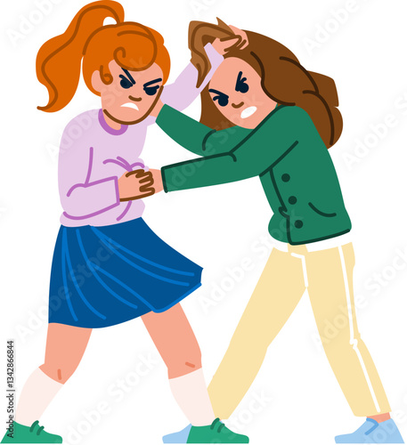 aggression kid girl fight vector
