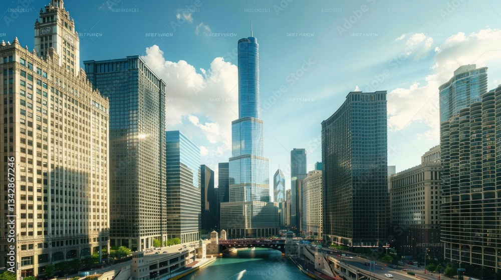 Fototapeta premium Modern skyscraper in the downtown area of Chicago.