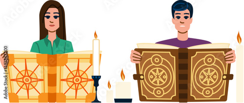 incantation reading spell book vector