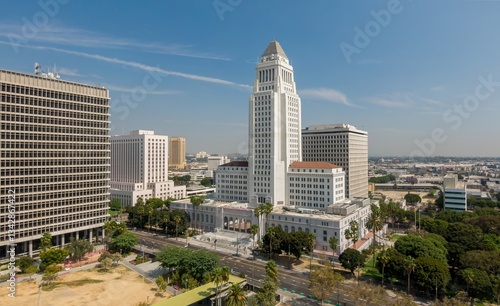 Fotografie Los Angeles City Hall stands tall in downtown Los Angeles, California, USA