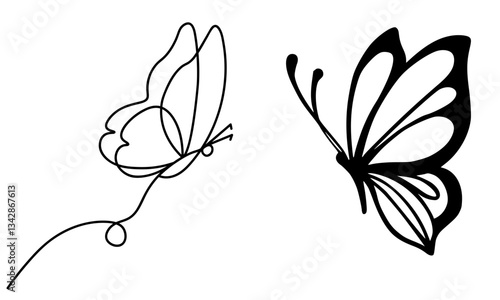 Set of butterfly silhouette vector illustrations on a white background.
