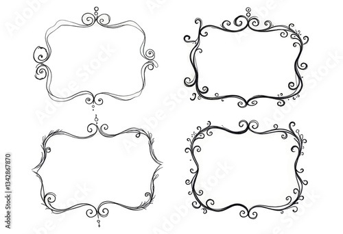 Four Ornamental Black Frames with Curlicues
