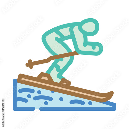 skier downhill position mountain winter color icon vector illustration