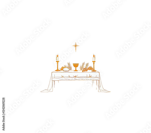 Golden Table with Eucharist Elements Sketch