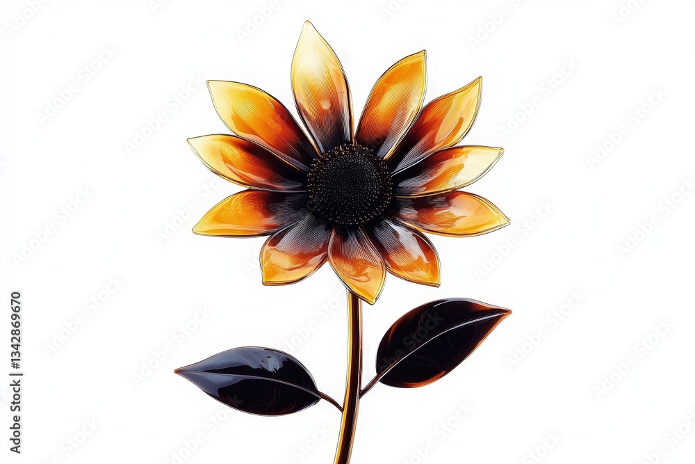 Obraz premium A decorative glass sunflower with stem and leaves is shown