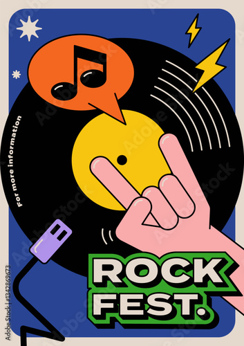 Music party festival promotional poster template design. Vinyl record modern vintage retro style background