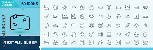 Sleep icon. Contains related to lessness, slumber, rest, ing pills, insomnia, ing man and more. Modern vector illustration. Dream vector icon set. Editable vector.