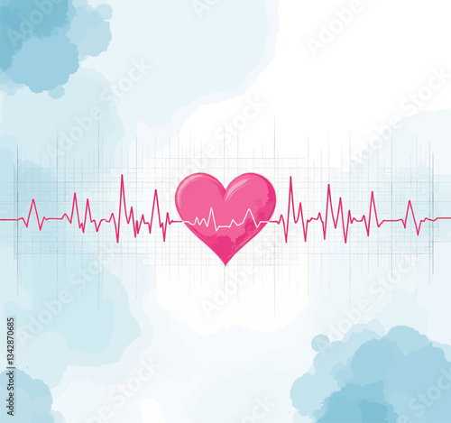Heartbeat Pink Heart over Watercolor Sky