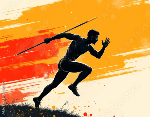 Javelin Thrower Silhouette in Mid-Run Art Style