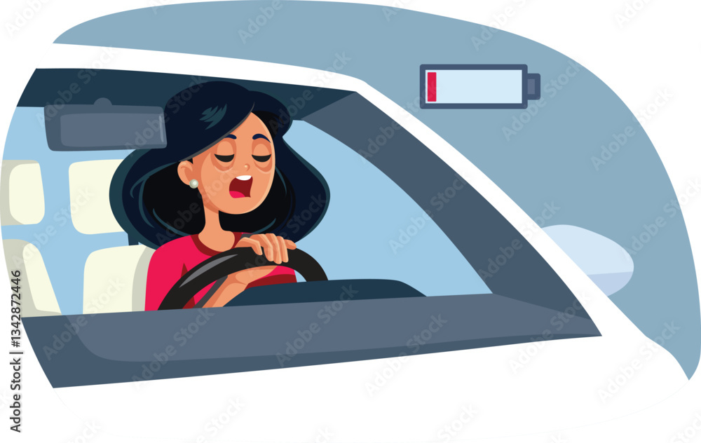 Tired Woman Yawning Behind the Wheel Vector Cartoon Illustration. Woman falling asleep behind the wheel in a very dangerous situation
Tired Woman Yawning Behind the Wheel Vector Cartoon Illustration. Woman falling asleep behind the wheel in a very dangerous situation