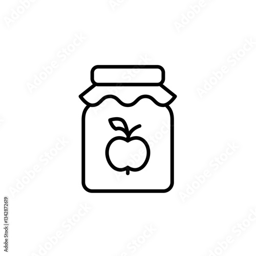 Apple jam in bottle. Farmers preserves, groceries shopping. Food and desserts. Pixel perfect, editable stroke vector icon