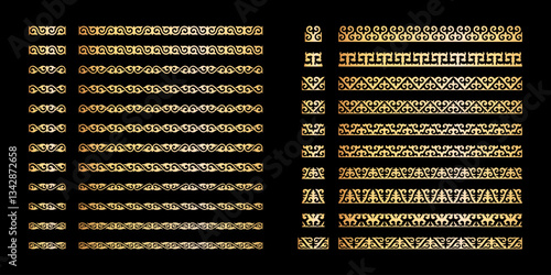 Vector set of geometric ornaments in Kazakh style. Traditional pattern for decoration of textile, household items. Elements of the national decor of the ancient nomads of the Kazakhs, Kyrgyz, Mongols