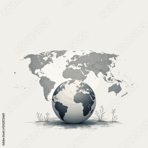 Monochrome Globe with World Map Background