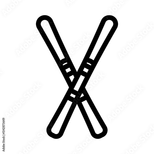pair skis crossed mountain winter line icon vector illustration