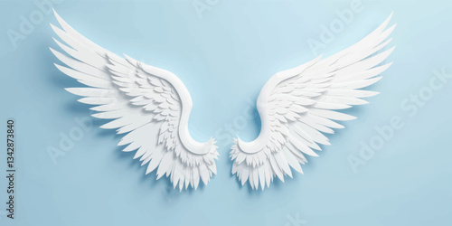 Papercut angel wings on pastel blue background