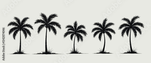 Palm Trees Silhouette with Bushy Base and Light Background