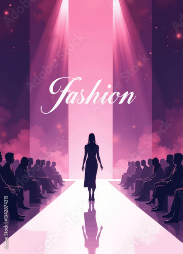 Pink-Hued Fashion Runway with Silhouetted Model