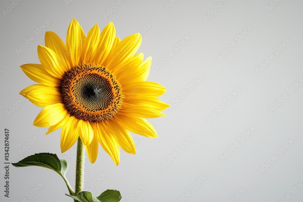Obraz premium A Vibrant Sunflower Displays Its Beauty Against A Light Background