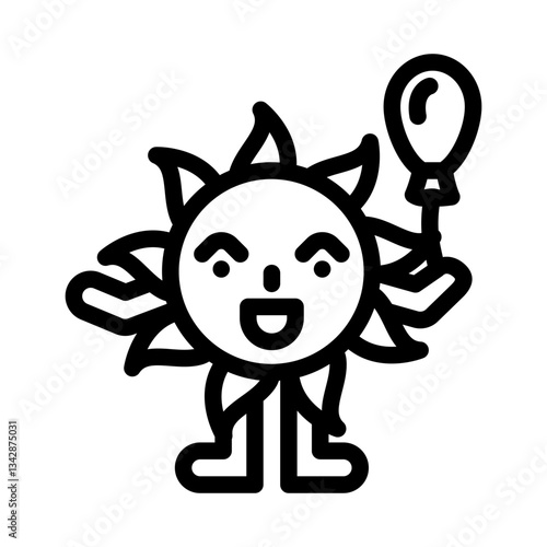 shy cute sun character line icon vector illustration