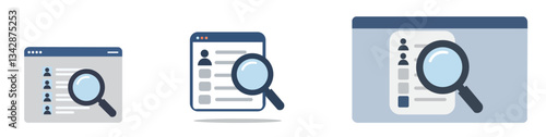 Search Icon with Magnifying Glass Over Data List Vector Set