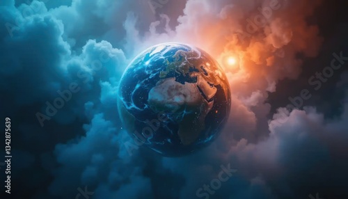 Wallpaper Mural Dramatic Earth Visualization Amidst Swirling Clouds of Contrasting Light and Shadow Torontodigital.ca