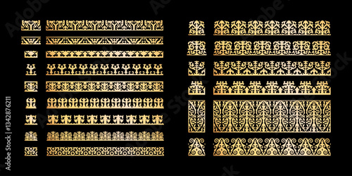 Vector set of geometric ornaments in Kazakh style. Traditional pattern for decoration of textile, household items. Elements of the national decor of the ancient nomads of the Kazakhs, Kyrgyz, Mongols