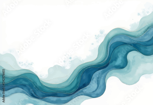 Wallpaper Mural Teal and Blue Flowing Watercolor with Gold Accents
 Torontodigital.ca
