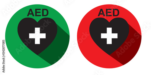 AED symbol icon. Heart first aid defibrillator sign. Automated external device for heart attack logo . 