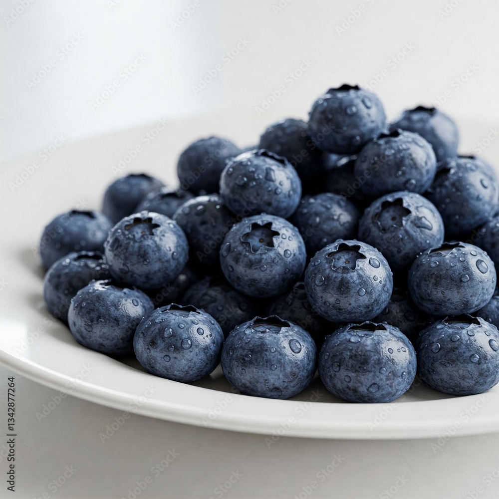 freshly washed blueberries on white plate with water droplets closeup macro photography high resolution image blue and white colors freshly washed blueberries on white plate with water droplets closeup macro photography high resolution image blue and white colors