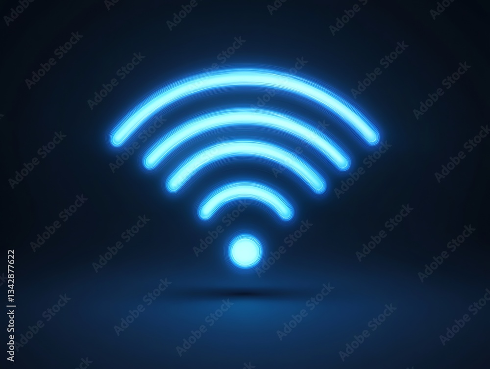 Glowing Wifi Symbol in Blue Represents Wireless Connectivity Technology Glowing Wifi Symbol in Blue Represents Wireless Connectivity Technology