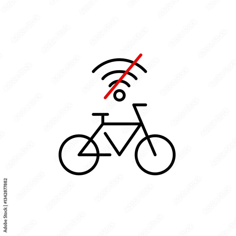 Fototapeta premium Bicycle and no wi-fi symbol. Internet access to rent or sharing unavailable. Pixel perfect, editable stroke vector icon