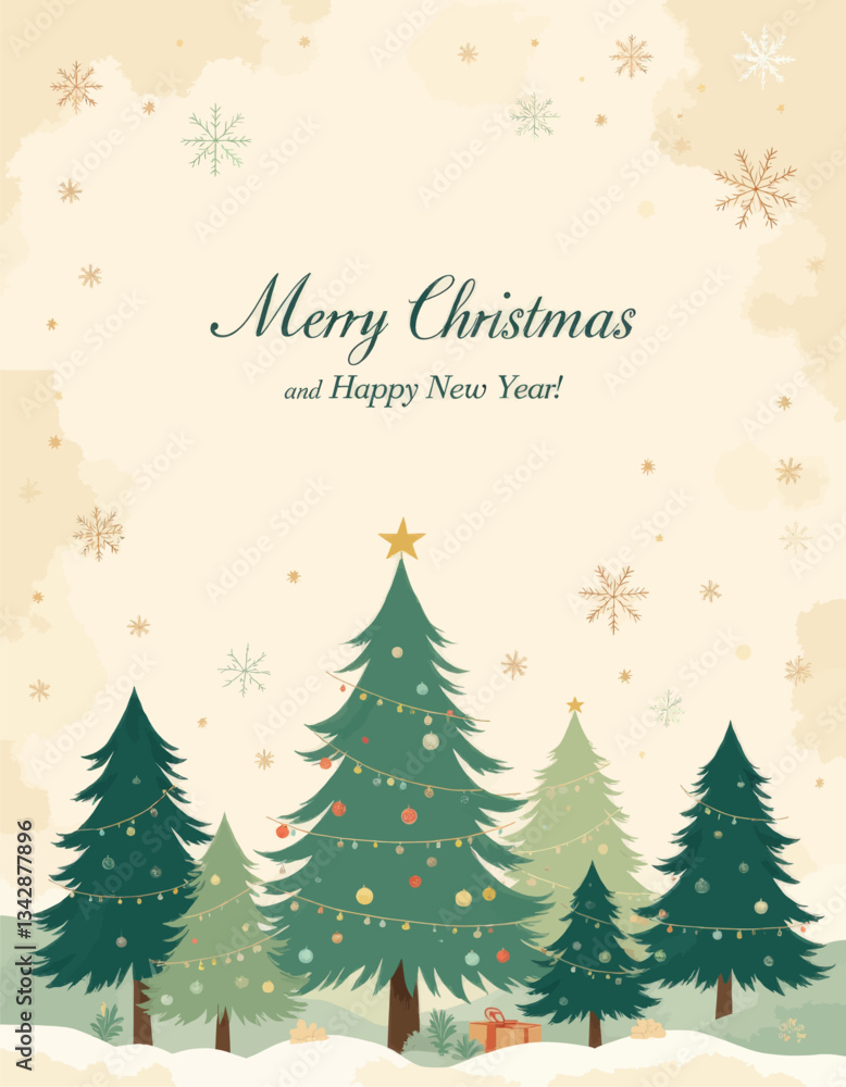 Watercolor Christmas Trees, Snowflakes, and Greetings Watercolor Christmas Trees, Snowflakes, and Greetings