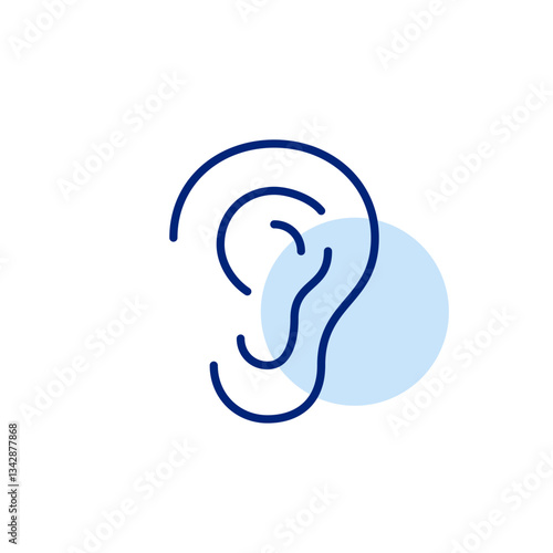 Ear symbol. Hearing accessibility, active listening devices. Audio settings, hearing protection. Pixel perfect, editable stroke vector icon