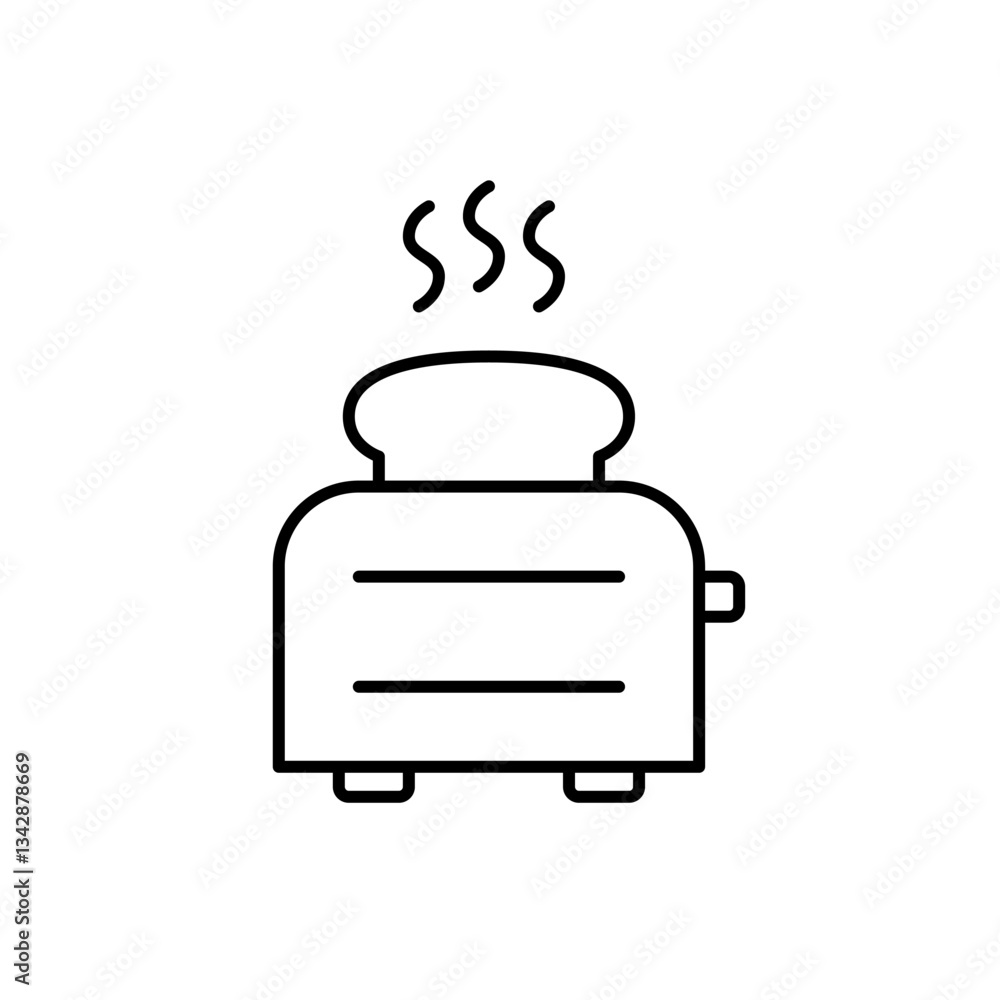 Obraz premium Hot toast in toaster. Breakfast bread, kitchen appliances for cooking. Pixel perfect, editable stroke vector icon
