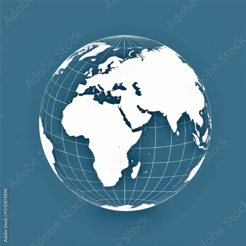 White Globe Focus on Eurasia and Africa Teal Background